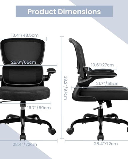 Office Chair, Ergonomic Desk Chair with Lumbar Support and Adjustable Armrests, Comfy Desk Chair Breathable Mesh Mid Back Computer Chair, Reclining Office Chair for Home Office - Black - LeafyLoom