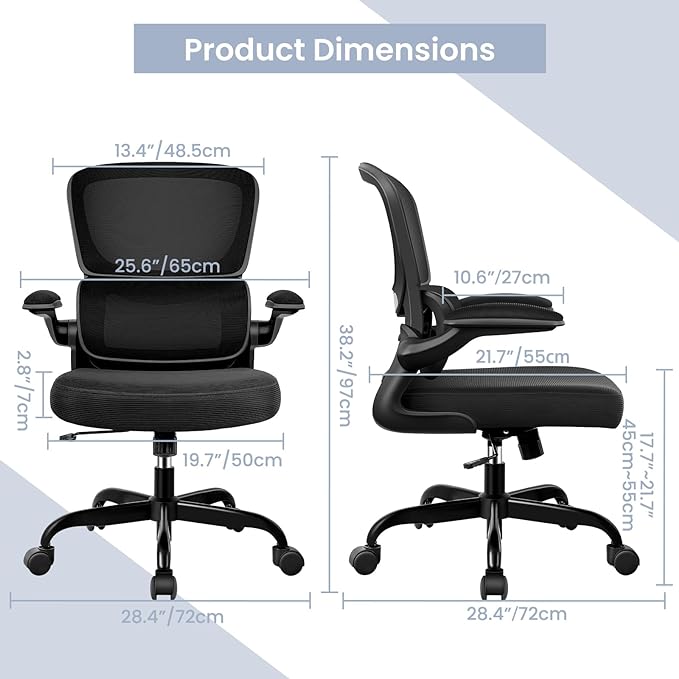 Office Chair, Ergonomic Desk Chair with Lumbar Support and Adjustable Armrests, Comfy Desk Chair Breathable Mesh Mid Back Computer Chair, Reclining Office Chair for Home Office - Black - LeafyLoom