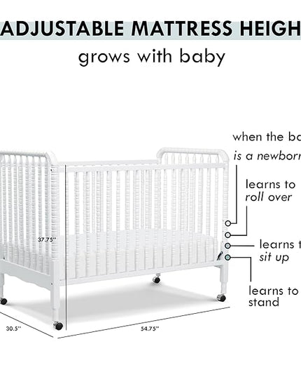 DaVinci Jenny Lind 3-in-1 Convertible Crib in White, Removable Wheels, Greenguard Gold (Mattress Not Included) - LeafyLoom