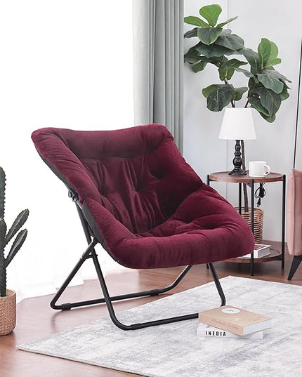 Tiita Comfy Saucer Chair, Soft Faux Fur Oversized Folding Accent Chair, Lounge Lazy Chair for Kids Teens Adults, Metal Frame Moon Chair for Bedroom, Living Room, Dorm Rooms - LeafyLoom