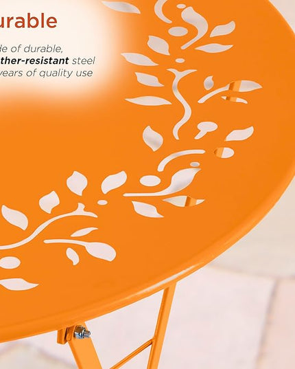 Alpine Corporation Indoor/Outdoor 3-Piece Bistro Set Folding Table and Chairs Patio Seating, Each, Orange - LeafyLoom