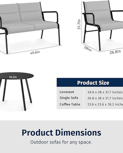 EAST OAK Outdoor Conversation Waterproof Patio Furniture Set, 4-Pieces, Grey - LeafyLoom