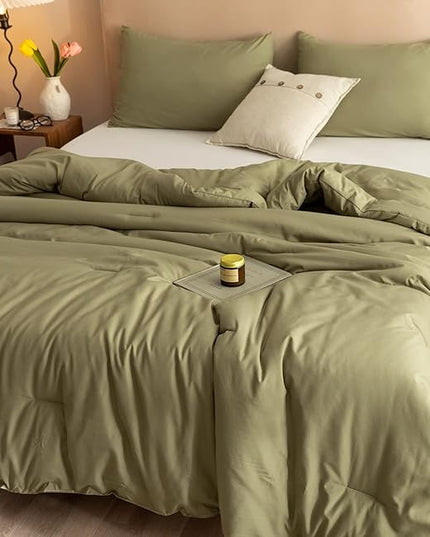 ROSGONIA Oversized King Comforter Olive Green, 3pcs(1 Comforter & 2 Pillowcases) Lightweight Oversized King Size Comforter Sets Bedding Blanket Quilts - LeafyLoom