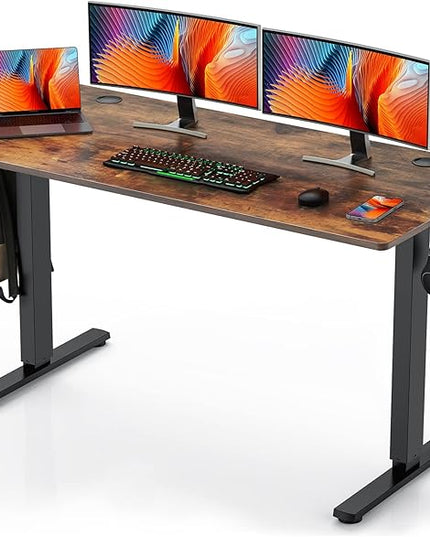 Sweetcrispy 55 x 24in Adjustable Height Electric Standing Computer Home Office Desk Ergonomic Workstation with 3 Memory Controller, 55"x24", Rustic Brown+Black - LeafyLoom
