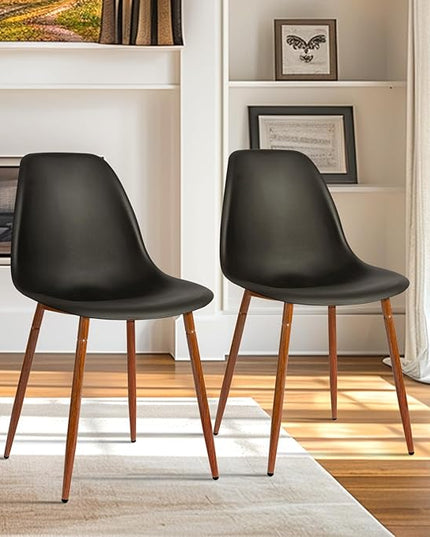 CangLong Modern Popular Dining Chairs Set 2 with Plastic seat and Metal Legs for Dining&Lving Room,Black - LeafyLoom