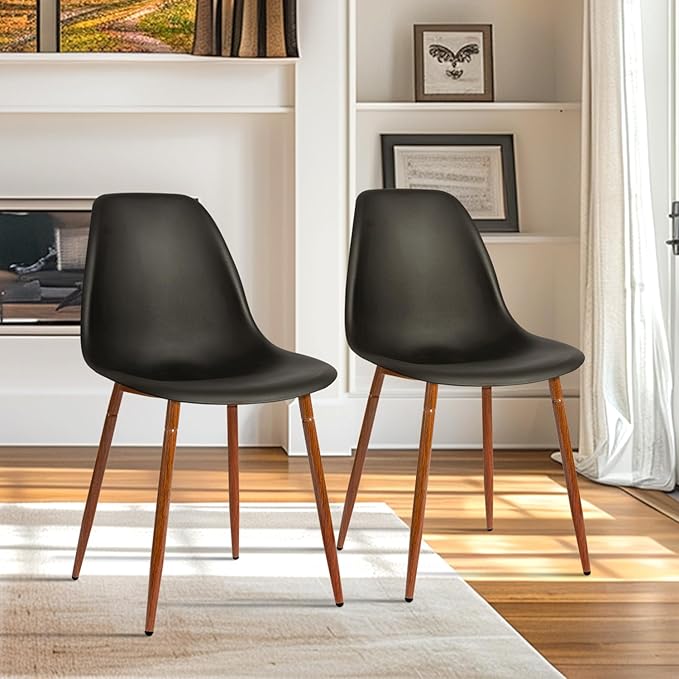 CangLong Modern Popular Dining Chairs Set 2 with Plastic seat and Metal Legs for Dining&Lving Room,Black - LeafyLoom