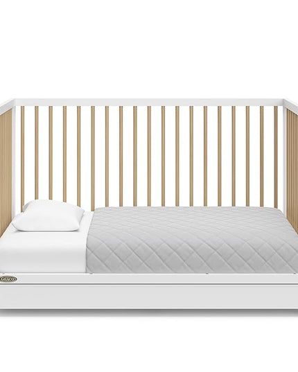 Graco Teddi 5-in-1 Convertible Crib with Drawer (White with Driftwood) – GREENGUARD Gold Certified, Crib with Drawer Combo, Full-Size Nursery Storage Drawer, Converts to Toddler Bed - LeafyLoom