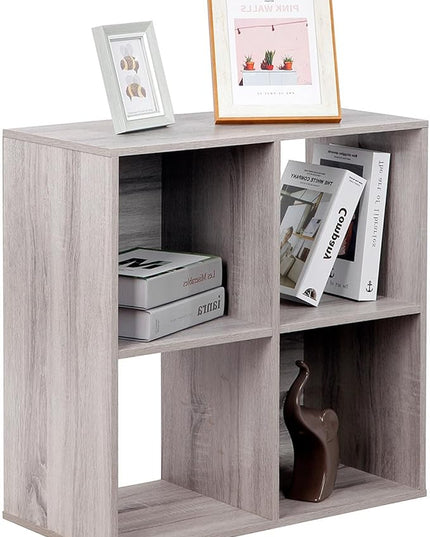 PACHIRA E-Commerce Wooden Storage Cubes Bookcase, Unit Shelf, Closet Cabinet, Organizer Rack in Living Room, Bedroom, Study, 4 Cube, OAK GREY - LeafyLoom