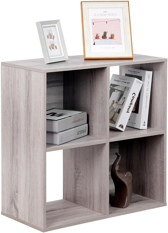 PACHIRA E-Commerce Wooden Storage Cubes Bookcase, Unit Shelf, Closet Cabinet, Organizer Rack in Living Room, Bedroom, Study, 4 Cube, OAK GREY - LeafyLoom