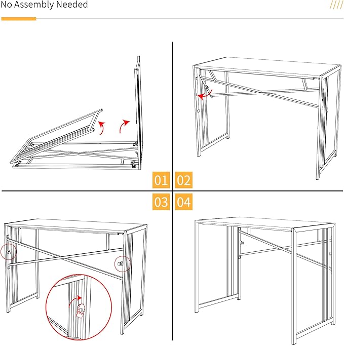 32 inch Folding Small Desk, Writing Gaming Computer Camping Desk for Small Spaces, No Assembly Required Home Office Desk, White Marble - LeafyLoom