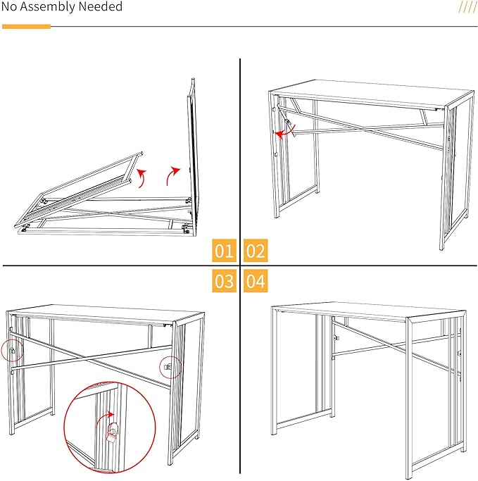 40 inch Folding Computer Desk, Writing Gaming Computer Camping Desk, No Assembly Required Home Office Table, Rustic Brown - LeafyLoom