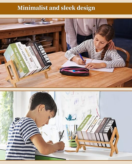 Bamboo Desktop Bookshelf - Compact Tabletop Bookcase for Small Spaces - Desk Organizer x - Mini Wooden Bookcases for Home and Office - Book Display Rack for Kids (Wood, Green) - LeafyLoom