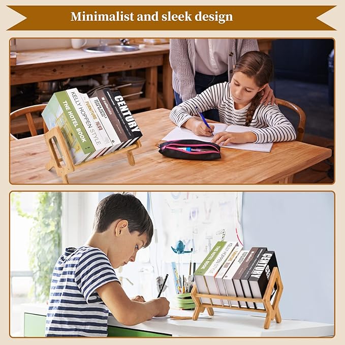 Bamboo Desktop Bookshelf - Compact Tabletop Bookcase for Small Spaces - Desk Organizer x - Mini Wooden Bookcases for Home and Office - Book Display Rack for Kids (Wood, Green) - LeafyLoom