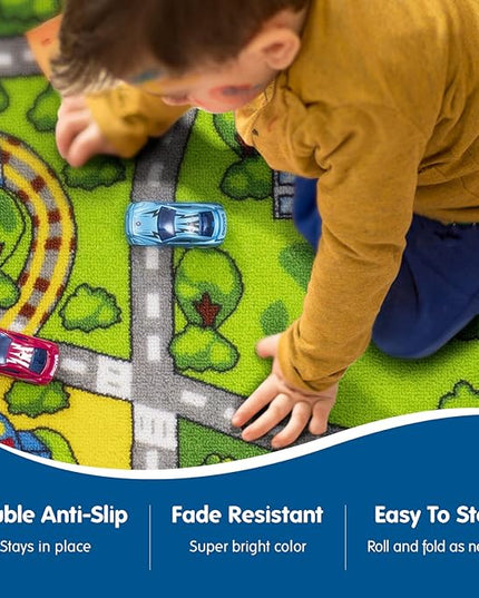 Booooom Jackson Kids Car Carpet Playmat Rug 60"x32",Train Car Rug,Car Mat for Kids Toy Cars,City Kids Car Rug Play Mat,Non Slip Kids Rug for Playroom Bedroom Boys,Children Play Area Rug Cars,Road Rug - LeafyLoom