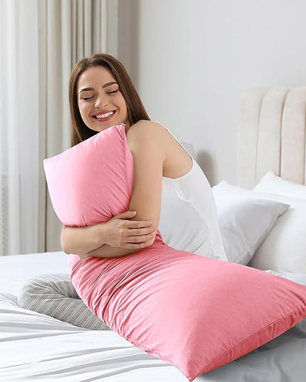 WhatsBedding Memory Foam Body Pillow with Breathable Zippered Cotton Cover, Full Body Pillow for Adults, Long Pillow for Sleeping, Firm Body Pillow Breathable Fluffy Supportive - Foggy Pink - LeafyLoom