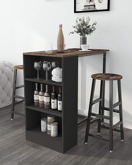 sogesfurniture 3-Piece Bar Table Set, 35.8inches Dining Room Set Dining Table with 2 Stool, Dining Table with 3 Open Storage Shelves for Dining Room, Living Room, Brown - LeafyLoom
