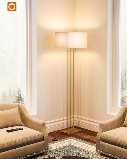 addlon Floor Lamps for Living Room with Remote, Modern Standing lamp with Linen Shade, Decorative Simple Design Floor Lamps for Bedroom and Office - Gold - LeafyLoom