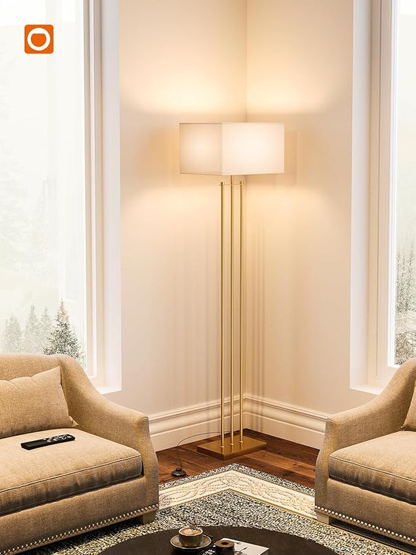 addlon Floor Lamps for Living Room with Remote, Modern Standing lamp with Linen Shade, Decorative Simple Design Floor Lamps for Bedroom and Office - Gold - LeafyLoom