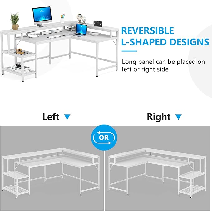 L-Shaped Computer Desk, White - LeafyLoom