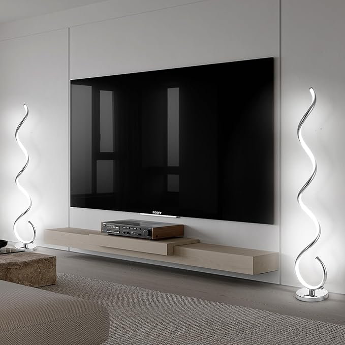 Spiral LED Floor Lamp for Living Room,40W Modern Floor Lamps with Remote Control, 3 Colors Stepless Dimmable Floor Standing Lamp Reading Corner Floor Tall Lamp for Bedroom Office - Chrome - LeafyLoom