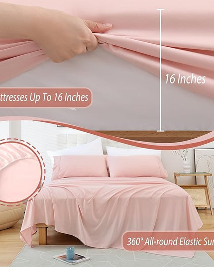 Full Sheet Set - 4 Piece Soft Breathable Bed Sheets for Full Size Bed, Extra Deep Pocket Lxuury Brushed Sheets, Cooling Hotel Bedding Sheets and Pillowcases, Wrinkle Free Oeko-Tex Sheets - LeafyLoom