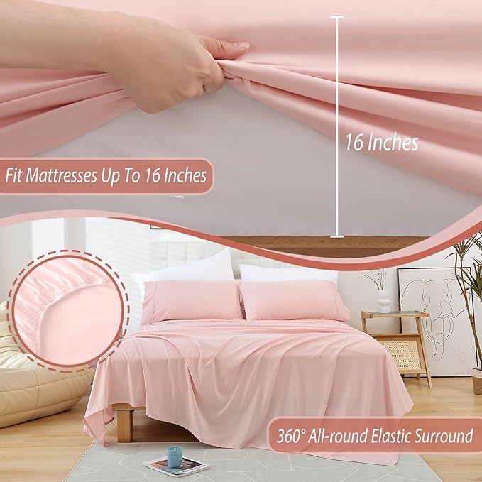 Full Sheet Set - 4 Piece Soft Breathable Bed Sheets for Full Size Bed, Extra Deep Pocket Lxuury Brushed Sheets, Cooling Hotel Bedding Sheets and Pillowcases, Wrinkle Free Oeko-Tex Sheets - LeafyLoom
