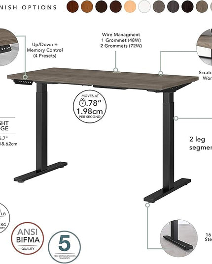 Bush Business Furniture Move 60 Electric Ergonomic Sit-Stand Computer Table for Home and Professional Office, 48W x 24D, Modern Hickory - LeafyLoom