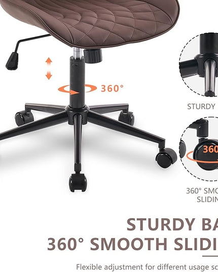 YOUNIKE Desk Chair with Wheels Armless Office Chair Swivel Rolling Task Chair with Back Upholstered Faux Leather Computer Chair Height Adjustable Modern Ergonomic Seat, Loads 300 lbs, Brown - LeafyLoom