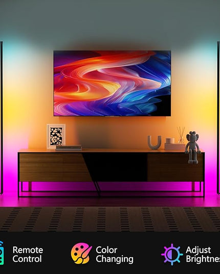 TJOY 2 pack Led Corner Floor Lamp, Smart RGB Floor Lamp with APP&Remote, 16 Million Colors Changing, Music sync, Modern corner led light for Bedroom Living Room and Gaming Room, Timing&Schedule - LeafyLoom