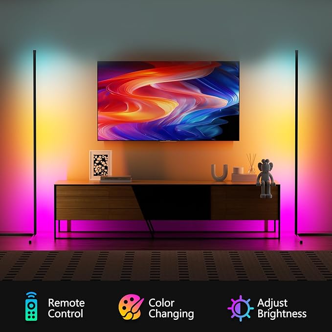 TJOY 2 pack Led Corner Floor Lamp, Smart RGB Floor Lamp with APP&Remote, 16 Million Colors Changing, Music sync, Modern corner led light for Bedroom Living Room and Gaming Room, Timing&Schedule - LeafyLoom