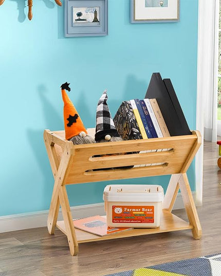 Okllen Kids' Book Caddy with Shelf, Bamboo Bookcase Book Storage Organizer, Book Rack Book Shelf Organizer for Toddlers, Bedroom, Playroom, Nursery, Sturdy, Including Installation Instruction - LeafyLoom