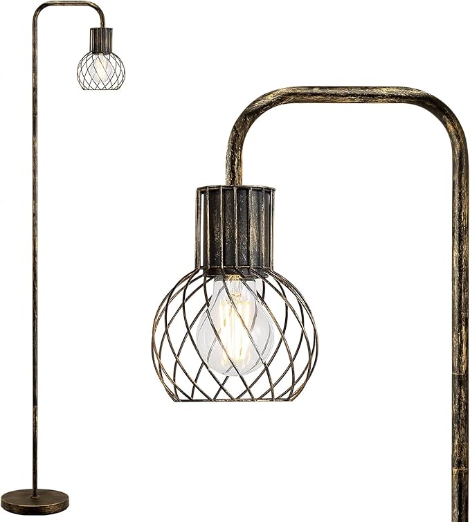 Industrial Floor Lamp, Antique Bronze Standing Lamp Modern with 6W LED Bulb, Foot Switch, Metal Tall Lamps for Living Room, Bedroom, Office, Vintage Stand Up Lamp, Minimalist Farmhouse Floor Lamp - LeafyLoom
