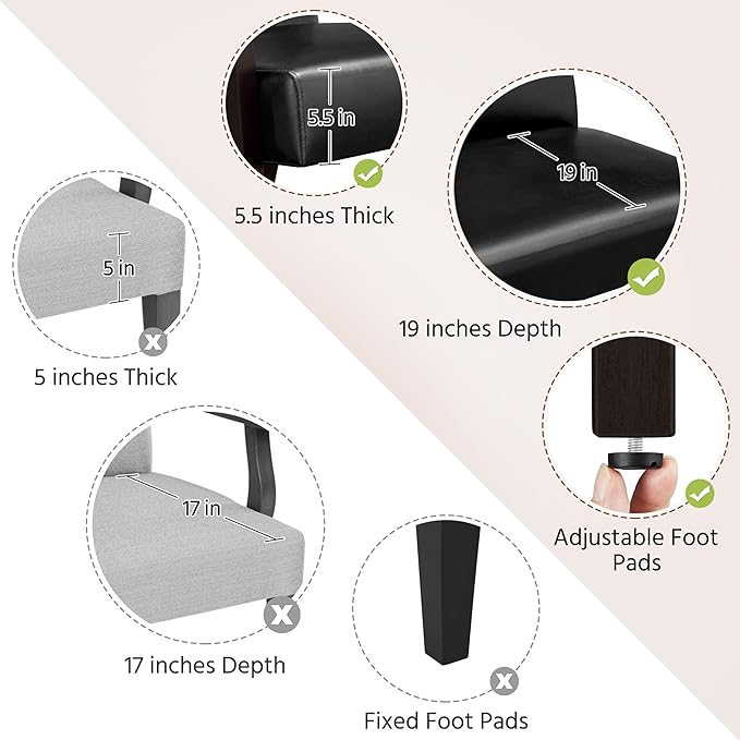 Yaheetech PU Leather Accent Chair, Mid-Century Modern Armchair with Solid Wood Legs, Reading Leisure Chair with High Back for Living Room Bedroom Waiting Room, Black - LeafyLoom