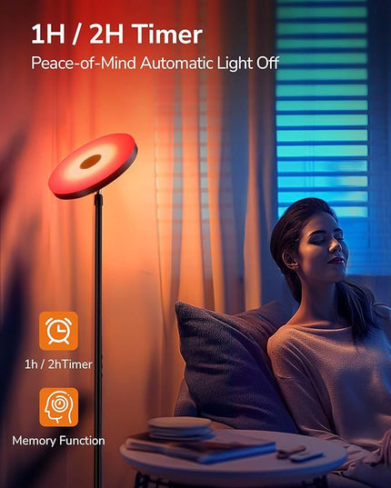 ULG Floor Lamp,32W/2500LM LED Modern Torchiere, RGB Super Bright-Tall Standing, 67-75” Adjustable Tall Lamp, Pole Light with Remote & Touch Control for Living Room,Bed Room,Office - LeafyLoom