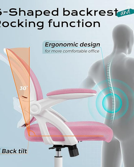 KERDOM Office Chair, Ergonomic Desk Chair, Mesh Computer Chair Height Adjustable, Comfy Swivel Task Chair with Wheels and Flip-up Arms - LeafyLoom