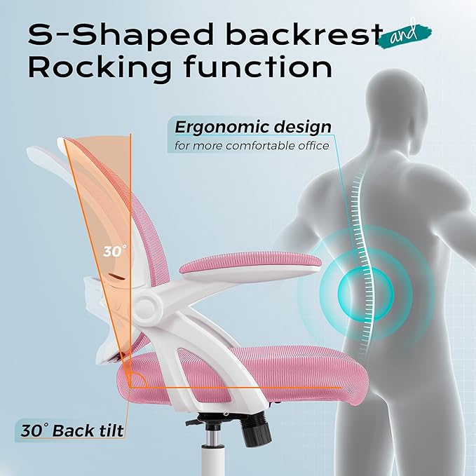 KERDOM Office Chair, Ergonomic Desk Chair, Mesh Computer Chair Height Adjustable, Comfy Swivel Task Chair with Wheels and Flip-up Arms - LeafyLoom
