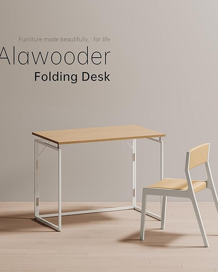 Folding Desk 40 Inch - Small Foldable Desk for Small Space Minimalist, Space Saving Collapsible Compact Desk Portable Table for Craft, Writing, Study and Work (No Assembly Required) - LeafyLoom