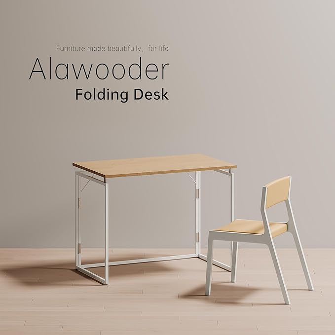 Folding Desk 40 Inch - Small Foldable Desk for Small Space Minimalist, Space Saving Collapsible Compact Desk Portable Table for Craft, Writing, Study and Work (No Assembly Required) - LeafyLoom