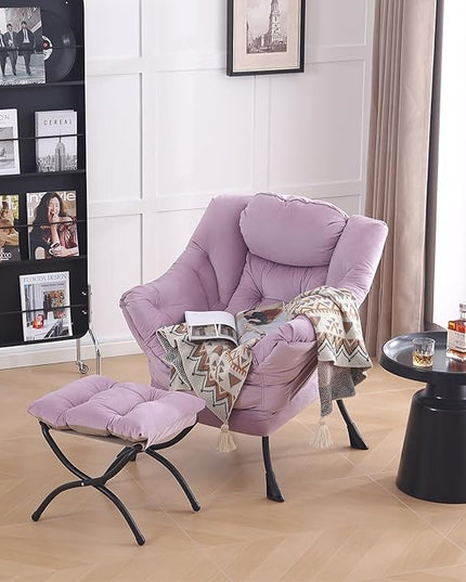 LITA Lazy Chair with Ottoman, Modern Accent Leisure Upholstered Sofa Chair, Contemporary Lounge Reading Chair with Armrests and a Side Pocket for Living Room, Bedroom & Small Space - LeafyLoom