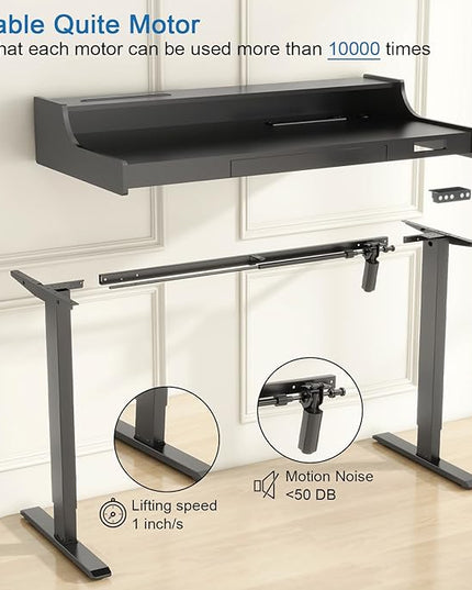 Vabches Standing Desk with Charging Station and LED Lights Adjustable Standing Desk with Drawer, Electric Adjustable Height Desk with Monitor Stand Sit Stand Home Office Desk, Black - LeafyLoom