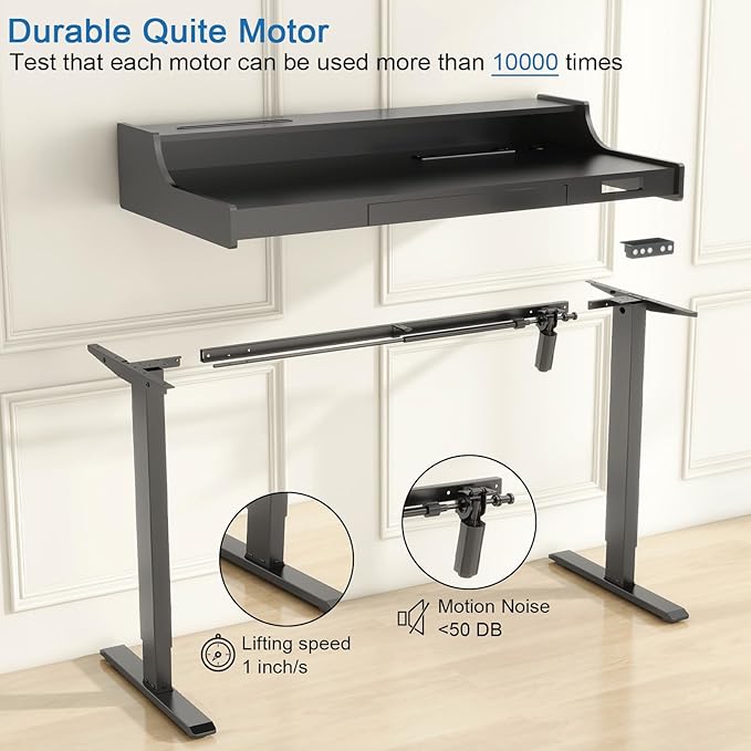 Vabches Standing Desk with Charging Station and LED Lights Adjustable Standing Desk with Drawer, Electric Adjustable Height Desk with Monitor Stand Sit Stand Home Office Desk, Black - LeafyLoom