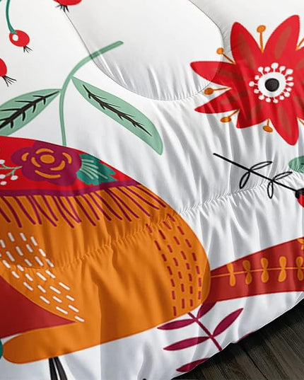 Cartoon Fox Comforter Set 3-Pieces Cute Fox Bedding Set Plants Leaves Printed Quilt Set for Kids Boys Girls with 2 Pillowcases Queen - LeafyLoom