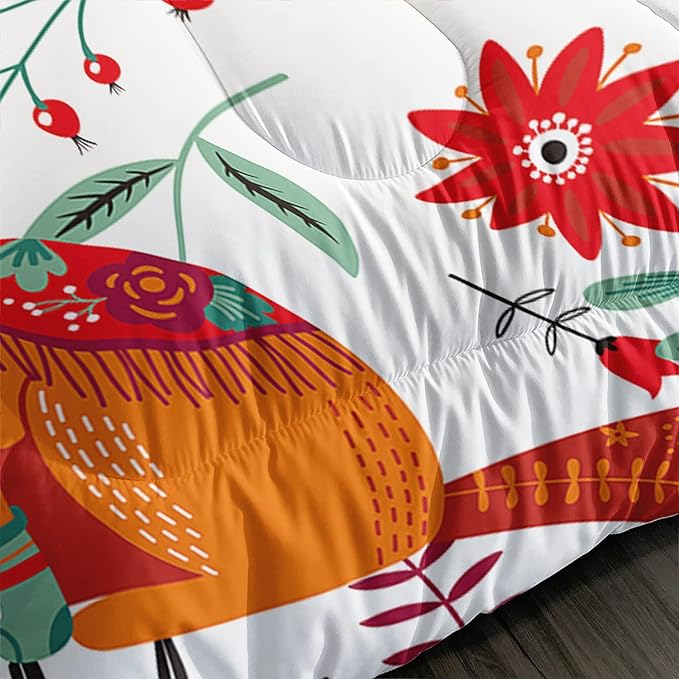 Cartoon Fox Comforter Set 3-Pieces Cute Fox Bedding Set Plants Leaves Printed Quilt Set for Kids Boys Girls with 2 Pillowcases Full - LeafyLoom