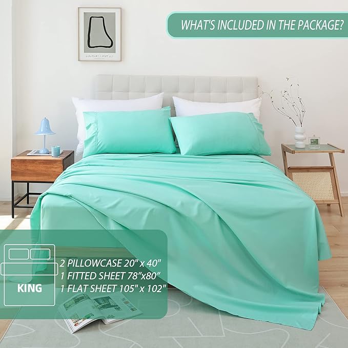 Whitney Home Textile King Sheet Set - 4 Piece Luxury Cooling Bed Sheets for King Size Bed, Silky Soft Sheets 16" Deep Pocket, Hotel Bedding Sheets and Pillowcases, Wrinkle Free Oeko-Tex Sheets - LeafyLoom