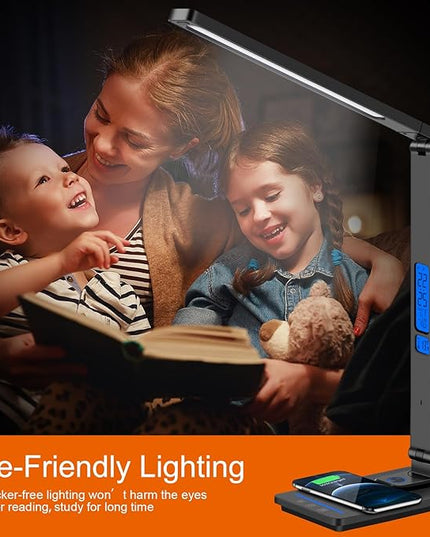 AFROG 5th Gen Multifunctional LED Desk Lamp with USB Charging Port,1800Lux Super Bright,5 Lighting Mode,7 Brightness, Touch Control, Auto Timer, 12W Office Table Lamp - LeafyLoom