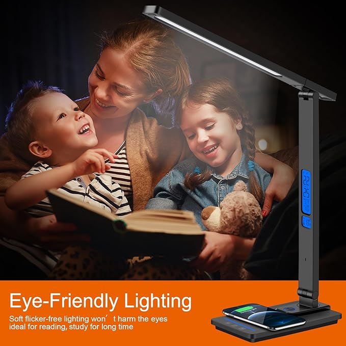AFROG 5th Gen Multifunctional LED Desk Lamp with USB Charging Port,1800Lux Super Bright,5 Lighting Mode,7 Brightness, Touch Control, Auto Timer, 12W Office Table Lamp - LeafyLoom