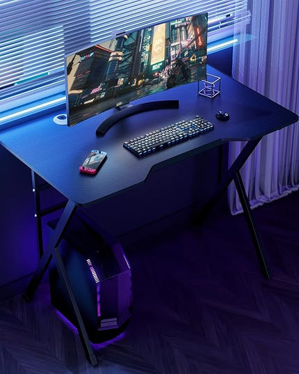 MoNiBloom Computer Desk Modern Design Home Office Gaming X-Shape Black Tabletop Simple Game Table Workstation for Corner Living Room Bedroom - LeafyLoom