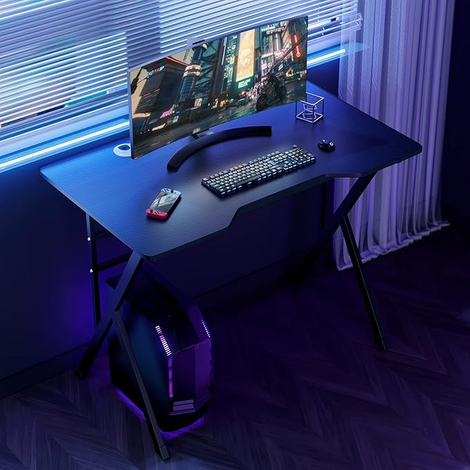 MoNiBloom Computer Desk Modern Design Home Office Gaming X-Shape Black Tabletop Simple Game Table Workstation for Corner Living Room Bedroom - LeafyLoom