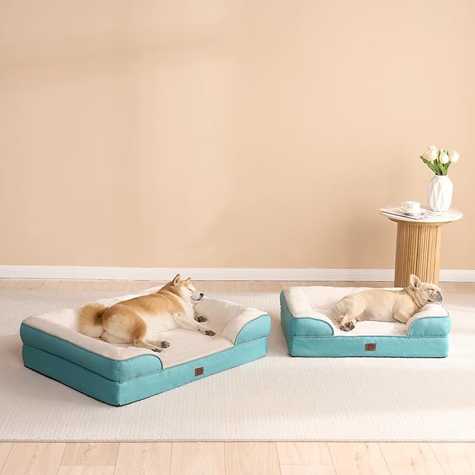 EHEYCIGA Orthopedic Dog Beds for Large Dogs, Waterproof Memory Foam Large Dog Bed with Sides, Non-Slip Bottom and Egg-Crate Foam Large Dog Couch Bed with Washable Removable Cover, Turquoise Blue EHEYCIGA