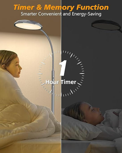 LED Floor Lamp, 18W Bright Floor Lamps for Living Room, Stepless Adjustable Colors & Brightness Standing Lamp with Timer, Remote & Touch Control, Eye Caring Reading Lights for Bedroom,Office - LeafyLoom